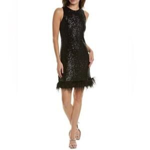 Taylor Black Cocktail Sequin Fringe Dress Size 12